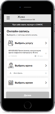 Мокап мобильного виджета МИС sqns
