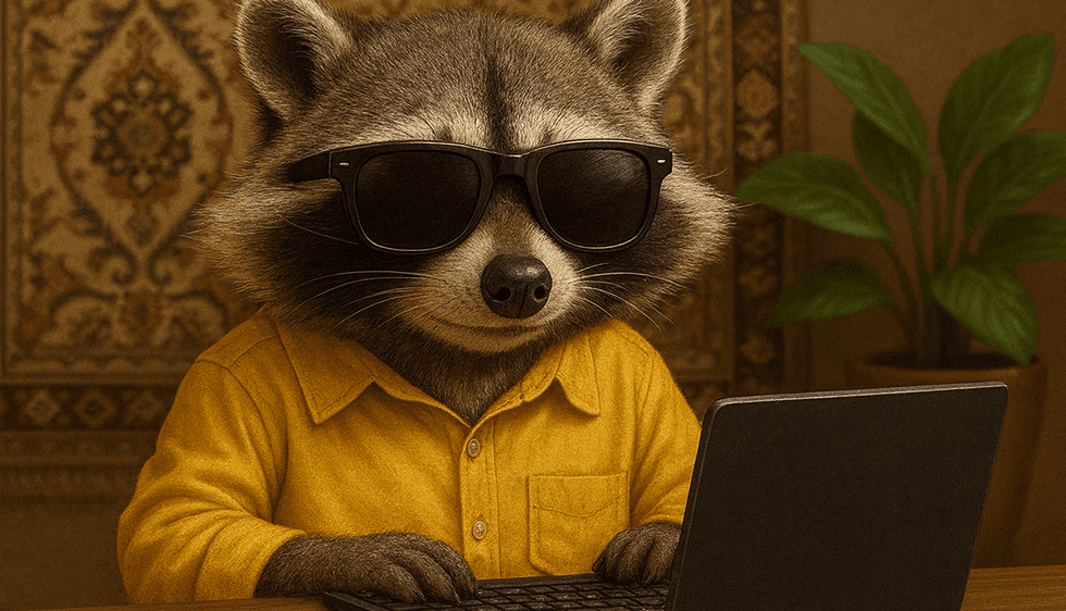 Енот в очках за компьютером
